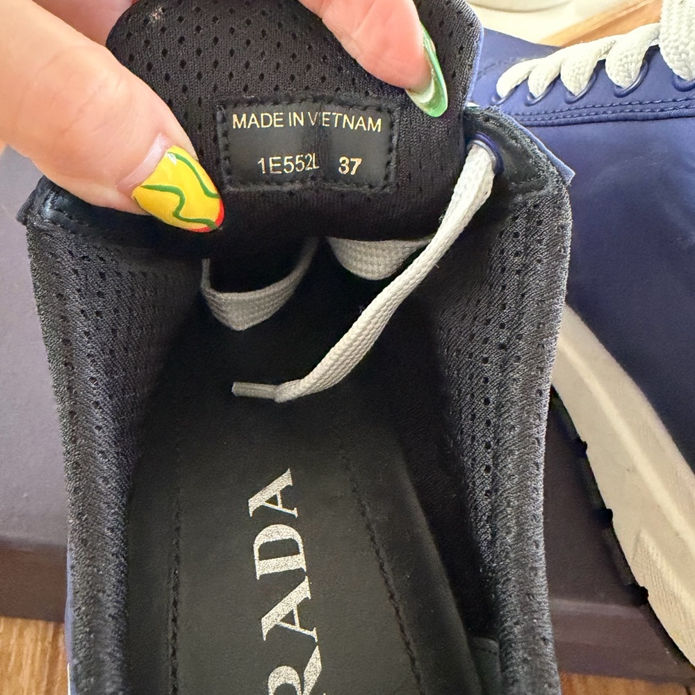 Prada Women's Black and Blue Mesh & Leather Sneakers